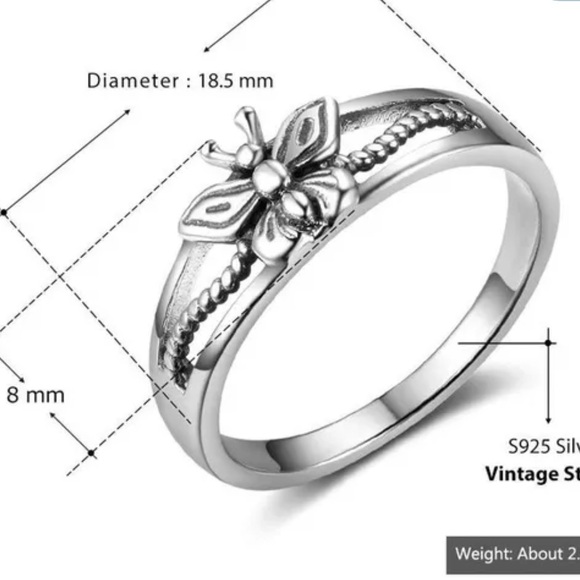 925 Silver Plated Butterfly ring - Picture 2 of 3